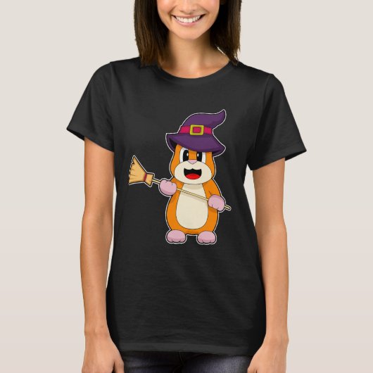 Hamster Halloween Witz Broom T-Shirt (Vorderseite)