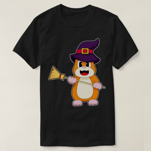 Hamster Halloween Witz Broom T-Shirt (Design vorne)