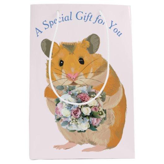 Hamster hält einen Bouquet essbaren Valentiner Mittlere Geschenktüte (Vorderseite)