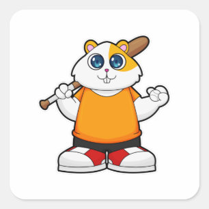 Hamster im Baseball mit Baseballschläger Quadratischer Aufkleber