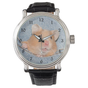 Hamster in blauer Jeans Armbanduhr