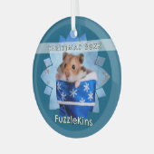 Hamster in Blue Christmas Strumpf Ornament Aus Glas (Vorderseite links)