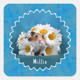 Hamster in White Daisy Bouquet Quadratischer Aufkleber