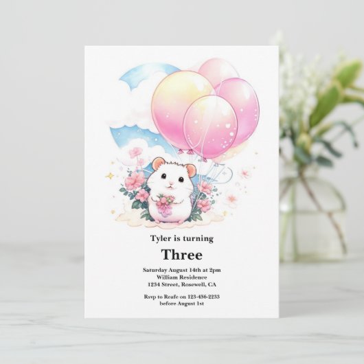 Hamster Kindergeburtstag Einladung (Stehend Vorderseite)