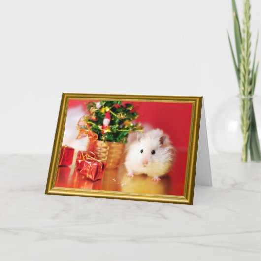 Hamster Kokolinka mit Weihnachtsbaum Feiertagskarte (Vorderseite)