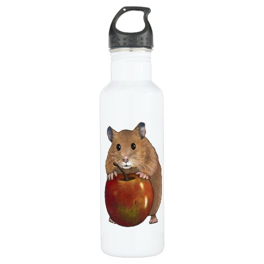 Hamster mit Apple: Zeichnen, freihändige Kunst Edelstahlflasche (Vorderseite)