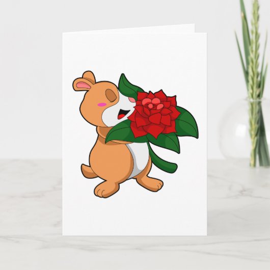 Hamster mit Blume Rose Karte (Vorderseite)