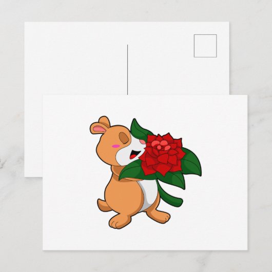 Hamster mit Blume Rose Postkarte (Vorne/Hinten)