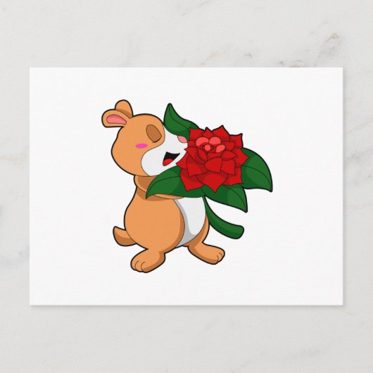 Hamster mit Blume Rose Postkarte (Vorderseite)
