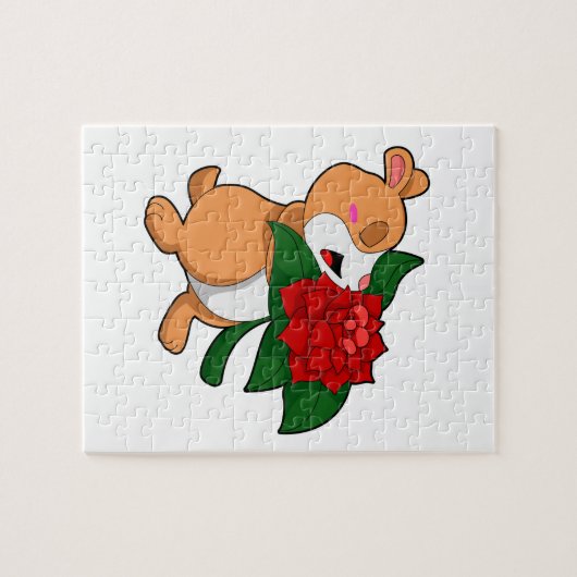 Hamster mit Blume Rose Puzzle (Horizontal)