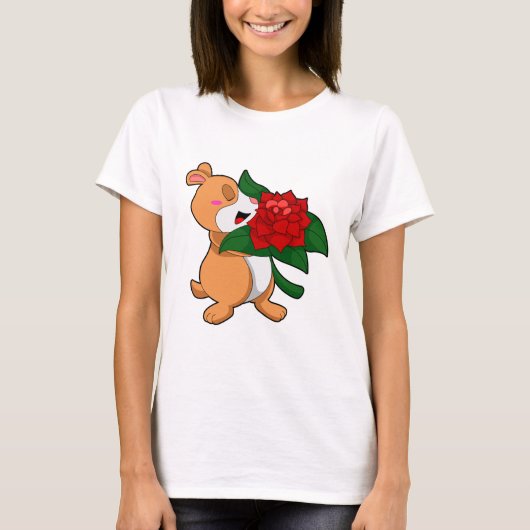 Hamster mit Blume Rose T-Shirt (Vorderseite)