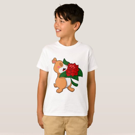 Hamster mit Blume Rose T-Shirt (Vorne ganz)