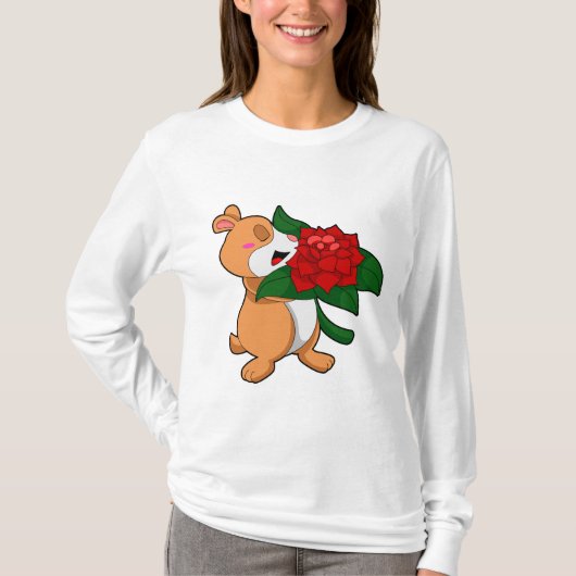 Hamster mit Blume Rose T-Shirt (Vorderseite)