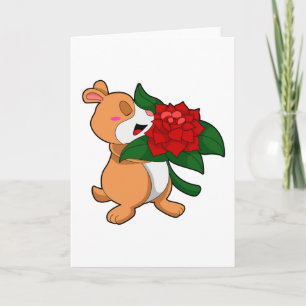 Hamster mit Blumenrose Karte