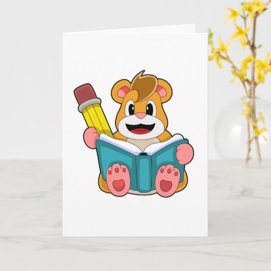 Hamster mit Buch und Pen Karte (Gelbe Blume)