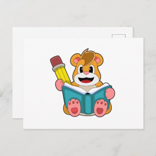 Hamster mit Buch und Pen Postkarte (Vorne/Hinten)