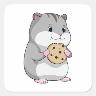 Hamster mit Cookie Quadratischer Aufkleber