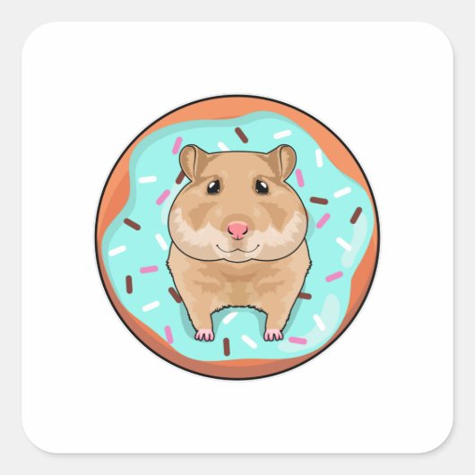 Hamster mit Donut Quadratischer Aufkleber (Vorderseite)