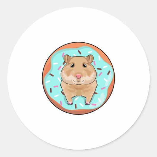 Hamster mit Donut Runder Aufkleber (Vorderseite)