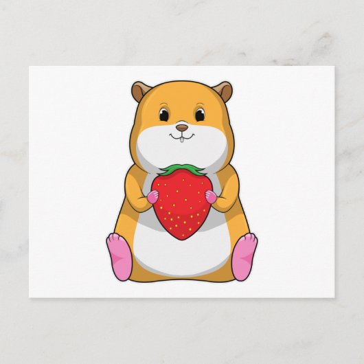 Hamster mit Erdbeere Postkarte (Vorderseite)