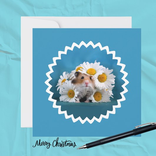 Hamster mit Gänseblümchen-Blumenstrauß Feiertag Feiertagskarte