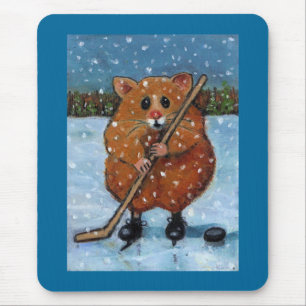 HAMSTER MIT HOCKEY-STOCK: KUNST MOUSEPAD