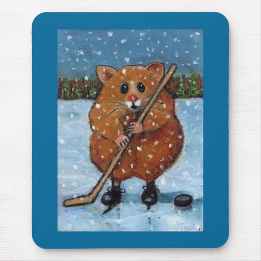 HAMSTER MIT HOCKEY-STOCK: KUNST MOUSEPAD (Vorne)