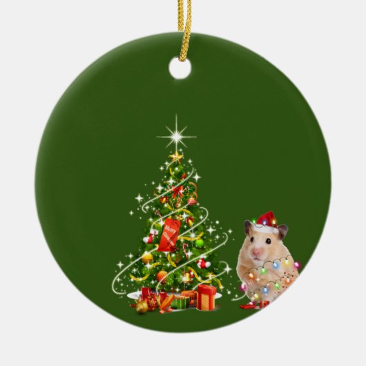 Hamster mit Hut LIGHTS Weihnachten Keramik Ornament (Vorne)