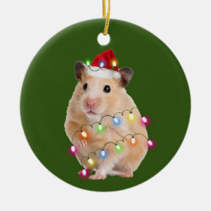 Hamster mit Hutlicht Weihnachten Keramik Ornament