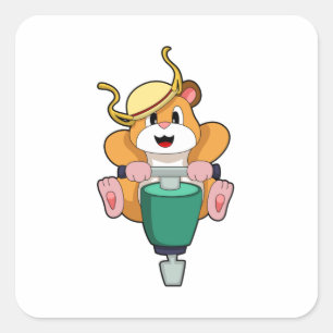 Hamster mit Jackhammer Quadratischer Aufkleber