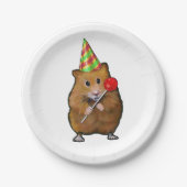 Hamster mit Party Hat und Lollipop, Illustration Pappteller (Vorderseite)