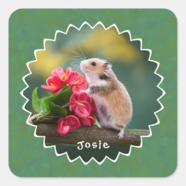Hamster mit Red Arthurium Bouquet Quadratischer Aufkleber