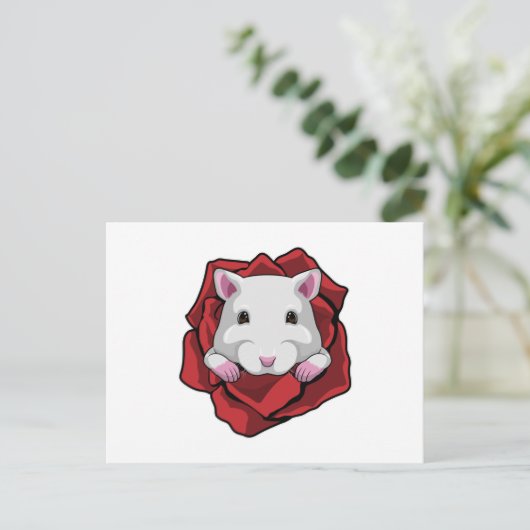 Hamster mit Rose Postkarte (Stehend Vorderseite)