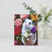 Hamster mit Rose Postkarte (Stehend Vorderseite)