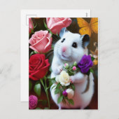 Hamster mit Rose Postkarte (Vorne/Hinten)