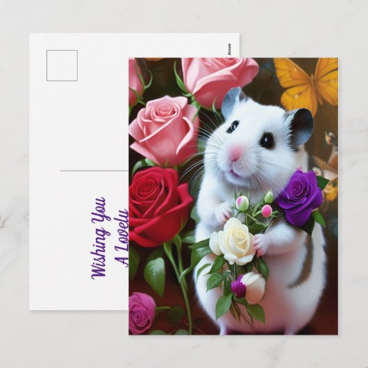 Hamster mit Rose Postkarte (Vorne/Hinten)
