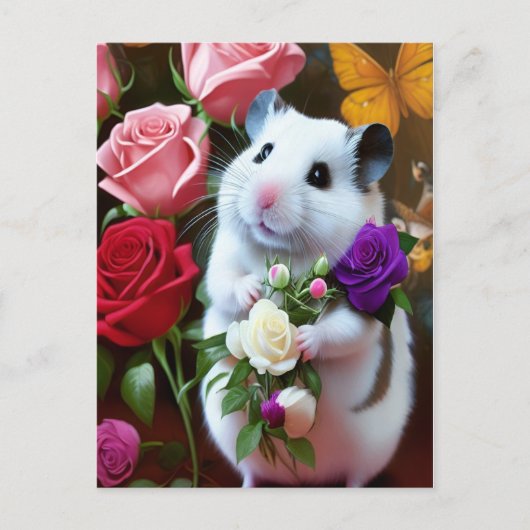Hamster mit Rose Postkarte (Vorderseite)