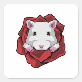 Hamster mit Rose Quadratischer Aufkleber
