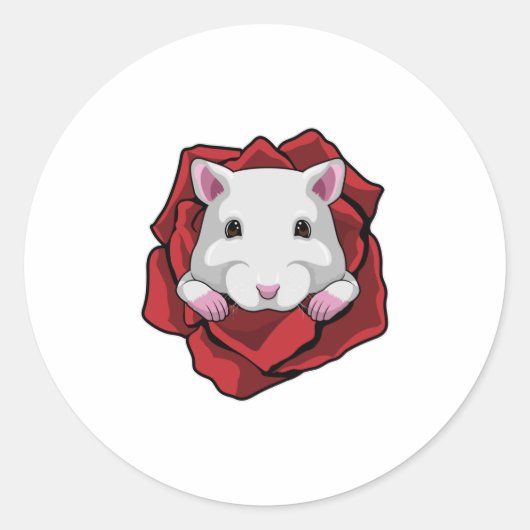 Hamster mit Rose Runder Aufkleber (Vorderseite)