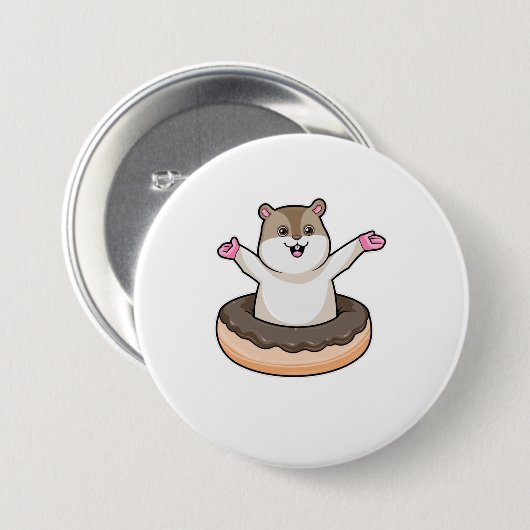 Hamster mit Schokolade Donut Button (Vorne & Hinten)