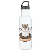 Hamster mit Schokolade Donut Edelstahlflasche (Vorderseite)
