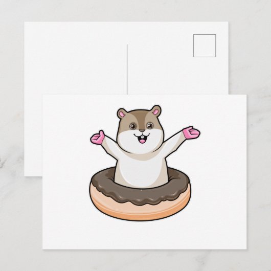 Hamster mit Schokolade Donut Postkarte (Vorne/Hinten)