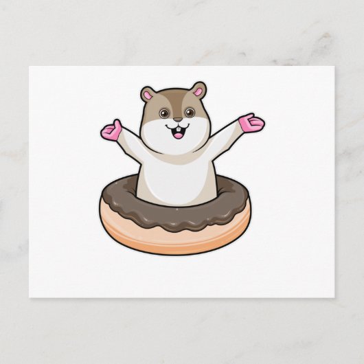 Hamster mit Schokoladen-Donut Postkarte (Vorderseite)