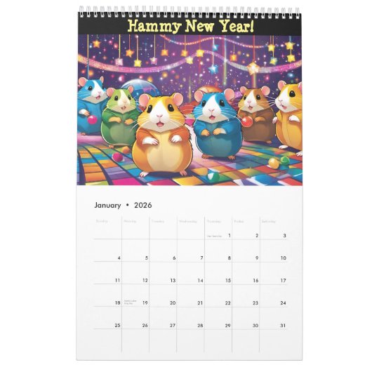 Hamster mit Spaß im Kalender (Jan 2026)