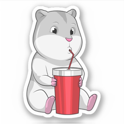 Hamster mit Tasse und Trinkstroh Aufkleber (Vorderseite)