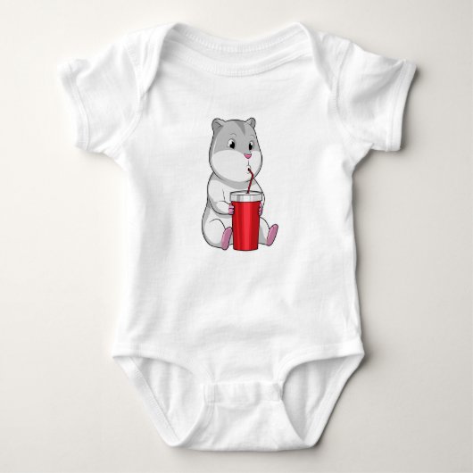 Hamster mit Tasse und Trinkstroh Baby Strampler (Vorderseite)