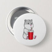 Hamster mit Tasse und Trinkstroh Button (Vorne & Hinten)