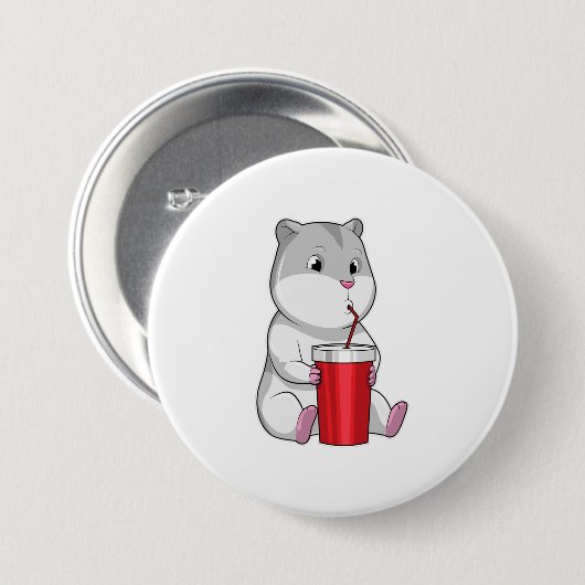 Hamster mit Tasse und Trinkstroh Button (Vorne & Hinten)