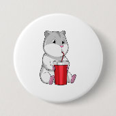 Hamster mit Tasse und Trinkstroh Button (Vorderseite)
