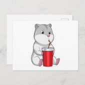 Hamster mit Tasse und Trinkstroh Postkarte (Vorne/Hinten)